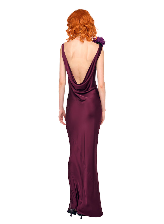 SLEEVELESS LOW BACK DRAPE GOWN