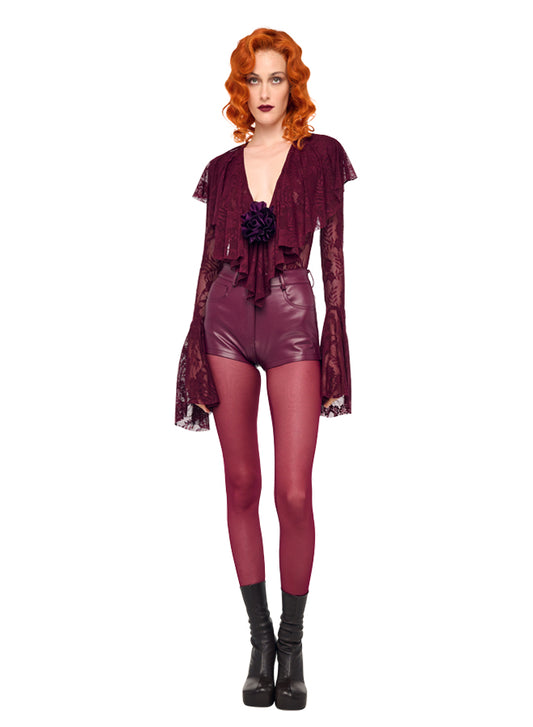 LONG SLEEVE DEEP V RUFFLE BODYSUIT