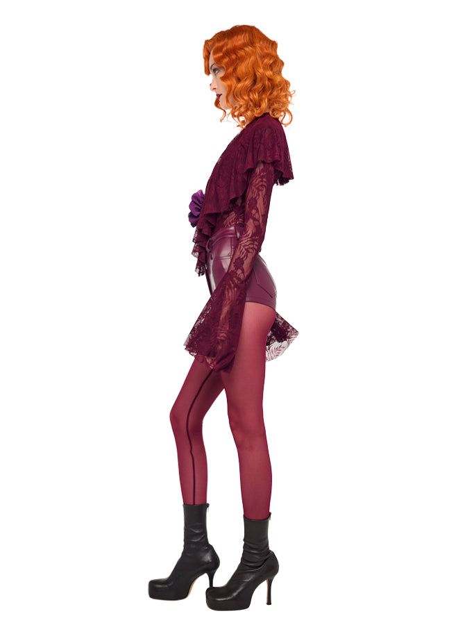 LONG SLEEVE DEEP V RUFFLE BODYSUIT