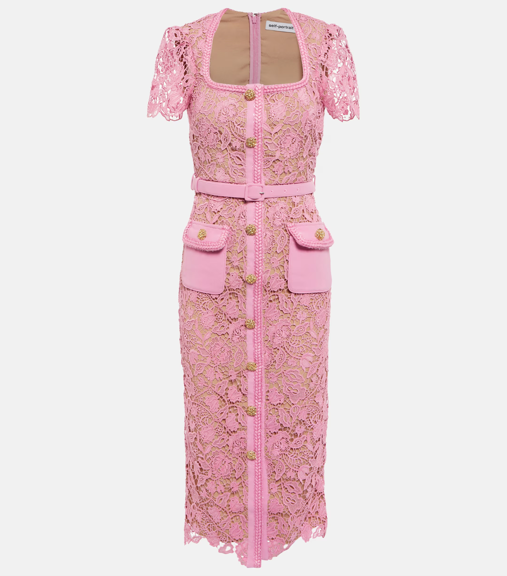 pink guipure lace midi dress leivankash on LTK