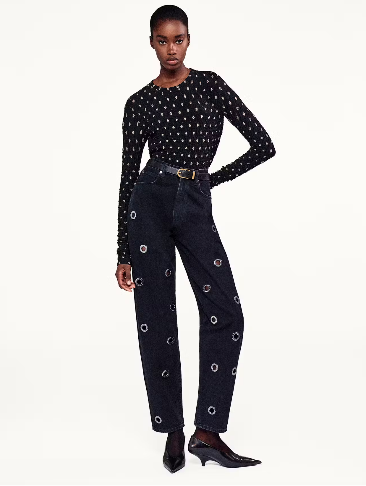 DOTTED STRETCH MESH TOP