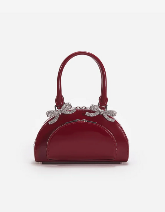 BURGUNDY LEATHER CURVED MINI TOTE