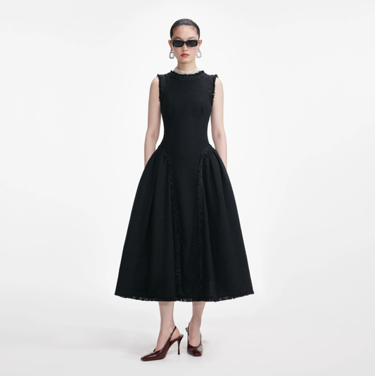 BOUCLE SLEEVELESS MIDI DRESS