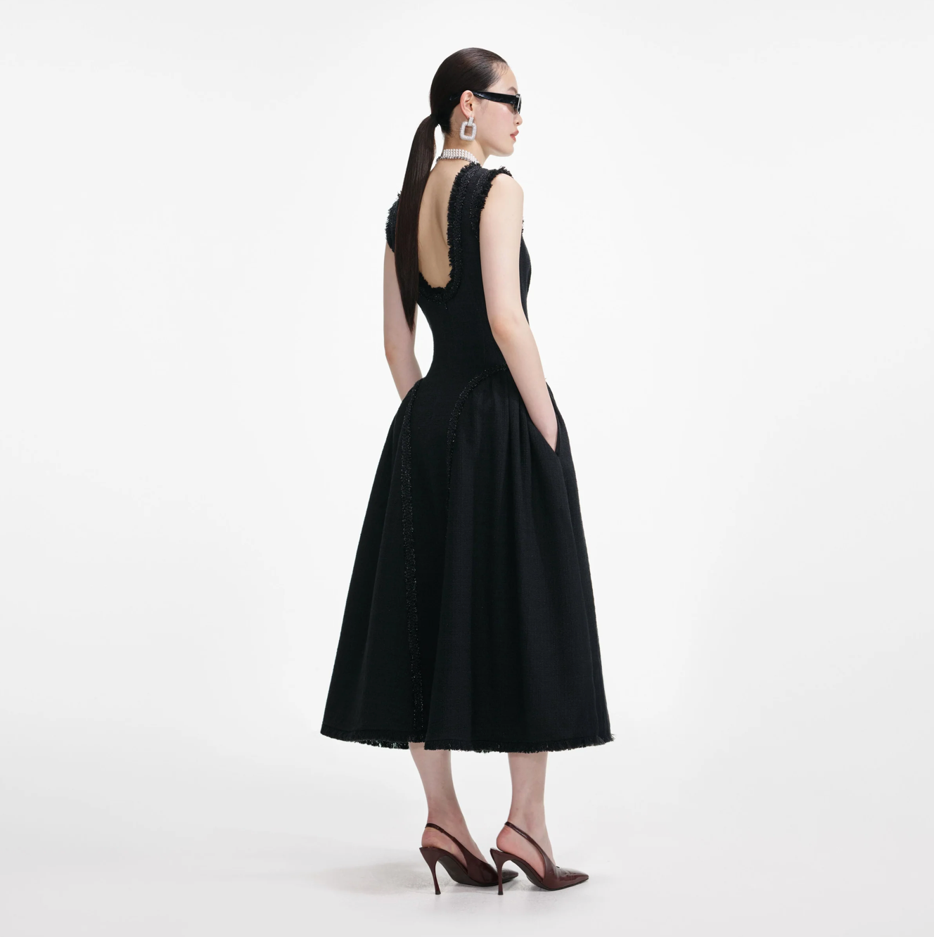 BOUCLE SLEEVELESS MIDI DRESS