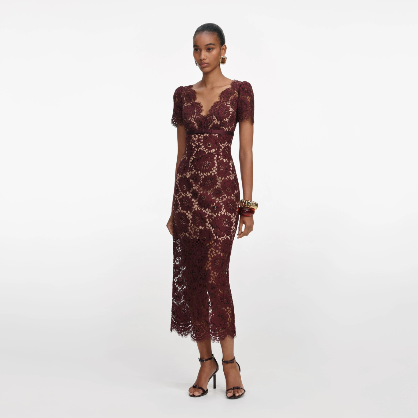 FLORAL LACE MIDI DRESS