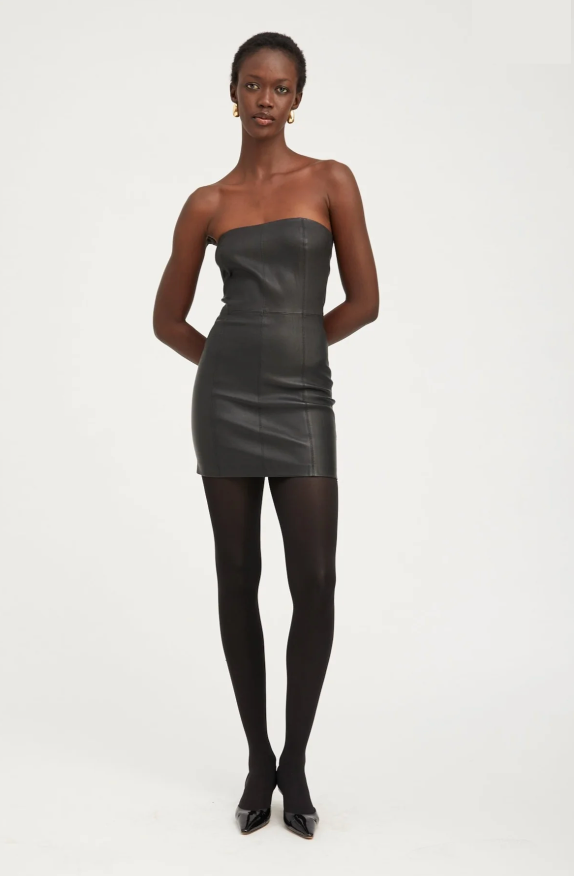 BLACK LEATHER MINI TUBE DRESS