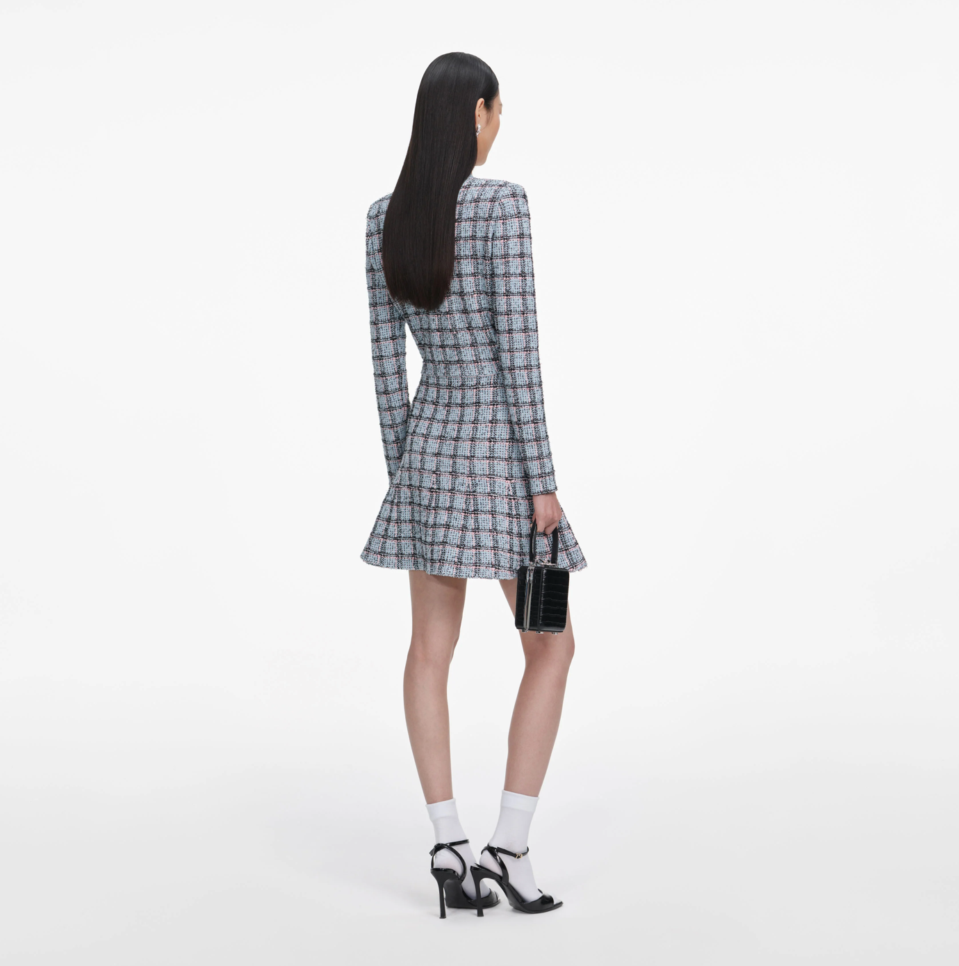 BLUE CHECK KNIT MINI SKIRT