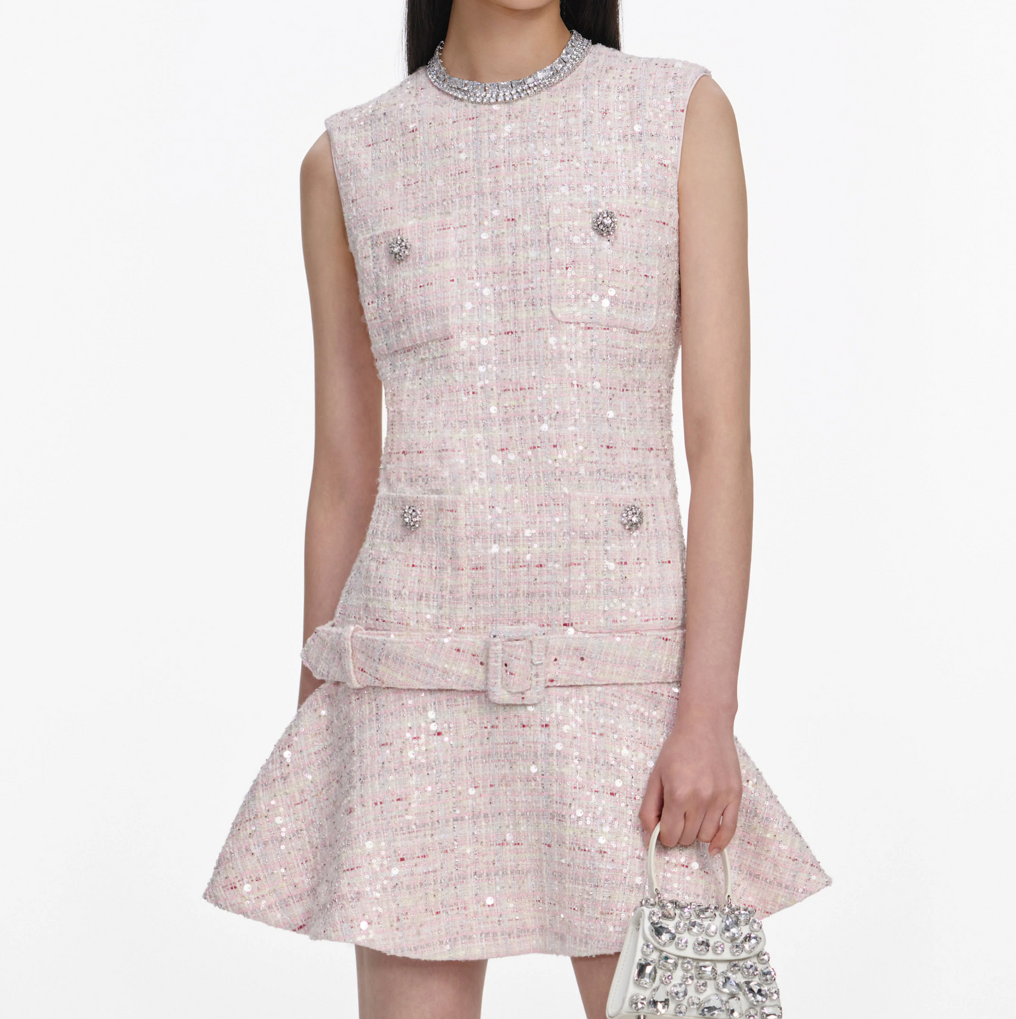 PINK SEQUIN BOUCLE BELTED