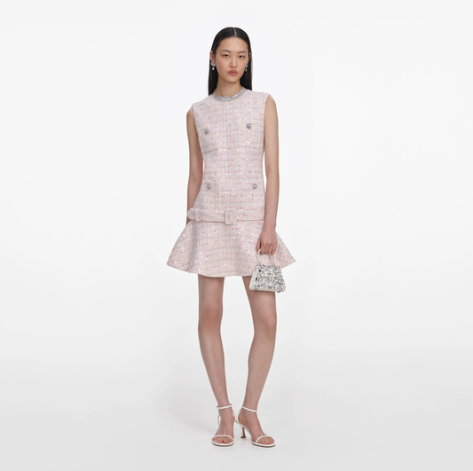 PINK SEQUIN BOUCLE BELTED