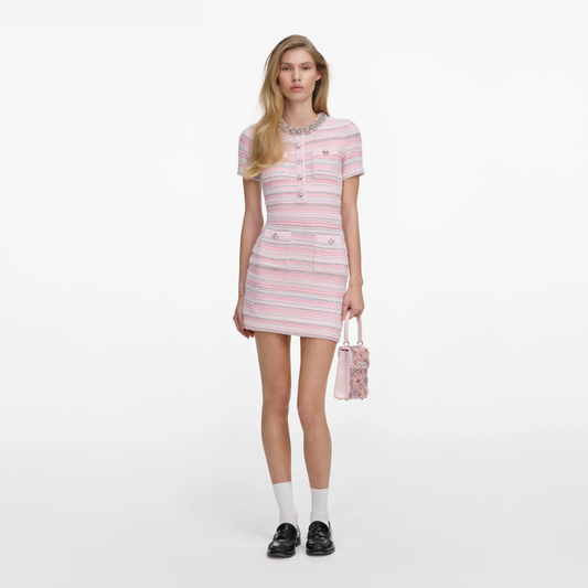 PINK TEXTURED KNIT MINI DRESS