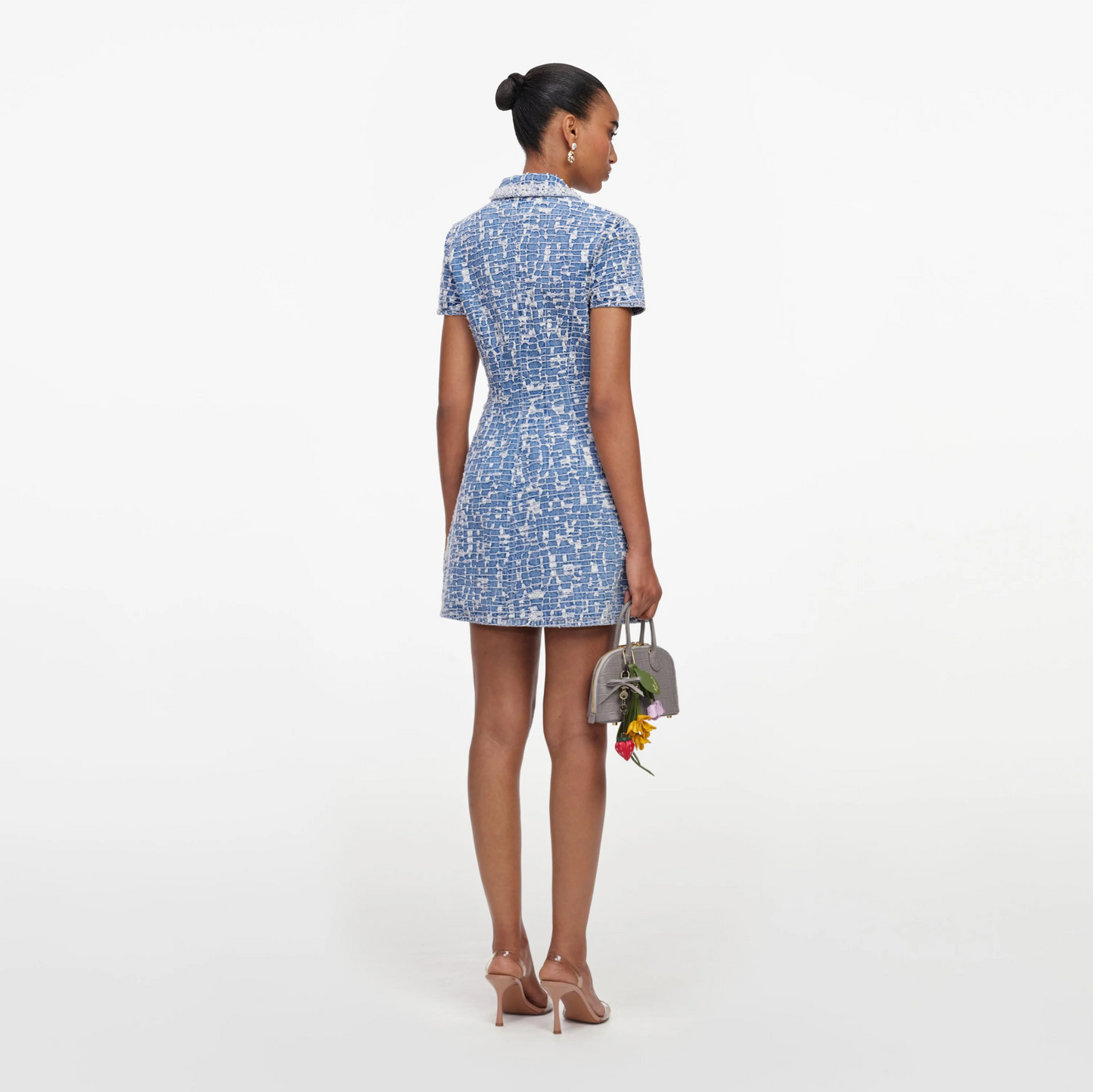 COLLARED TEXTURED DENIM MINI DRESS