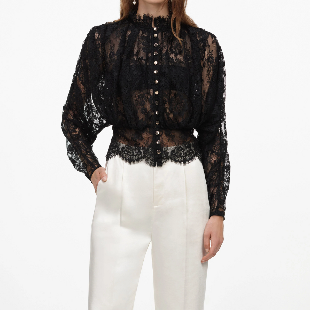 BLACK LACE HIGH NECK BLOUSE