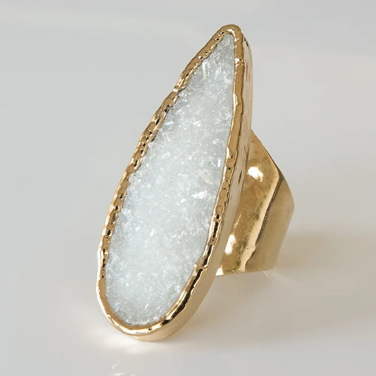 Clear Druzy  Quartz Multi Crystal Gold Ring