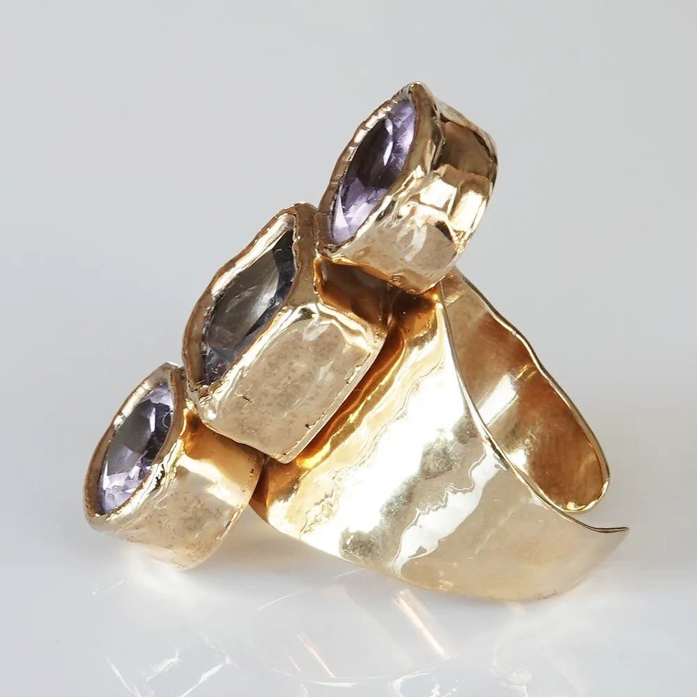 3 Ametrine Stones Gold Ring