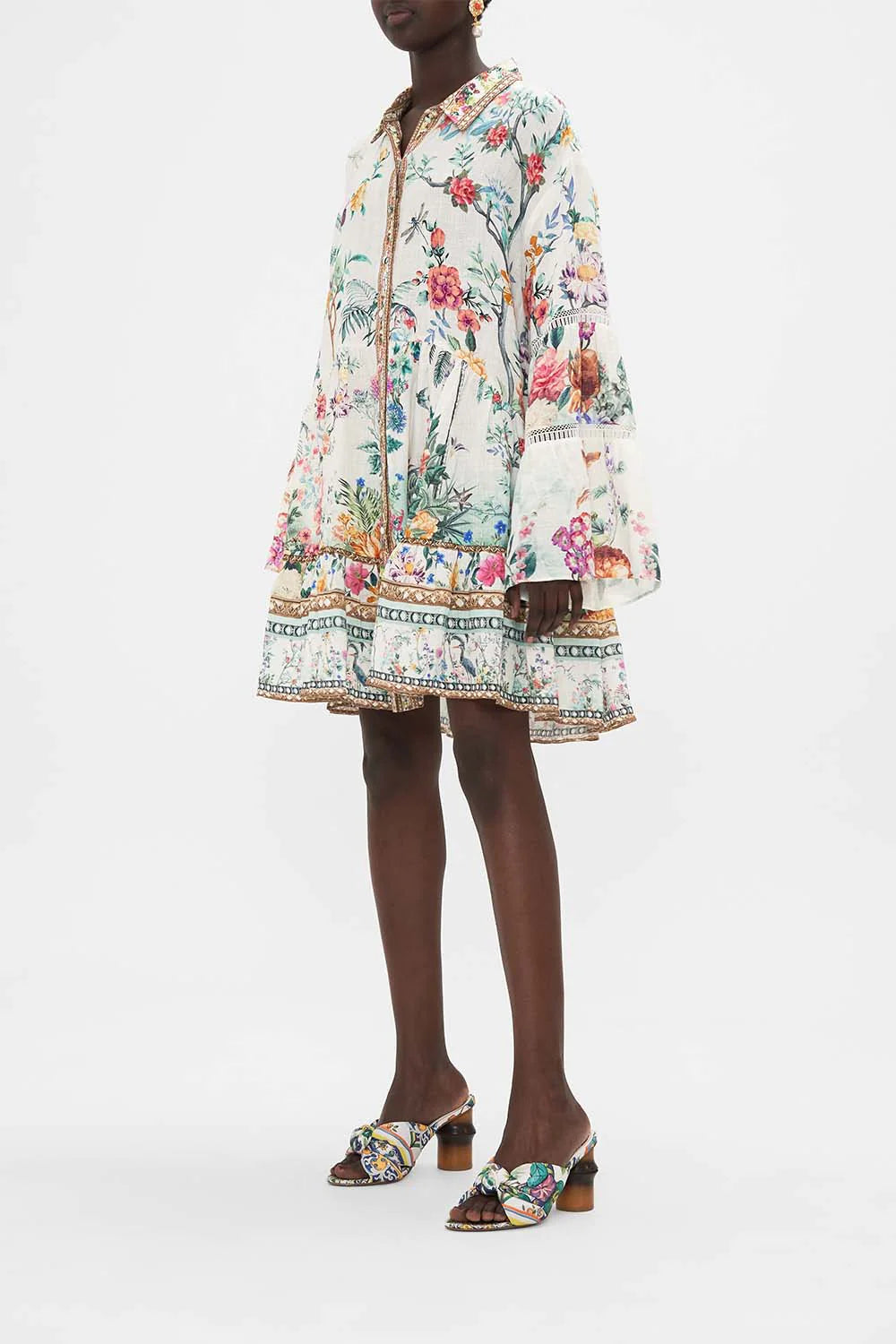 TIERED DRESS W/ LACE TRIM AT YOKE