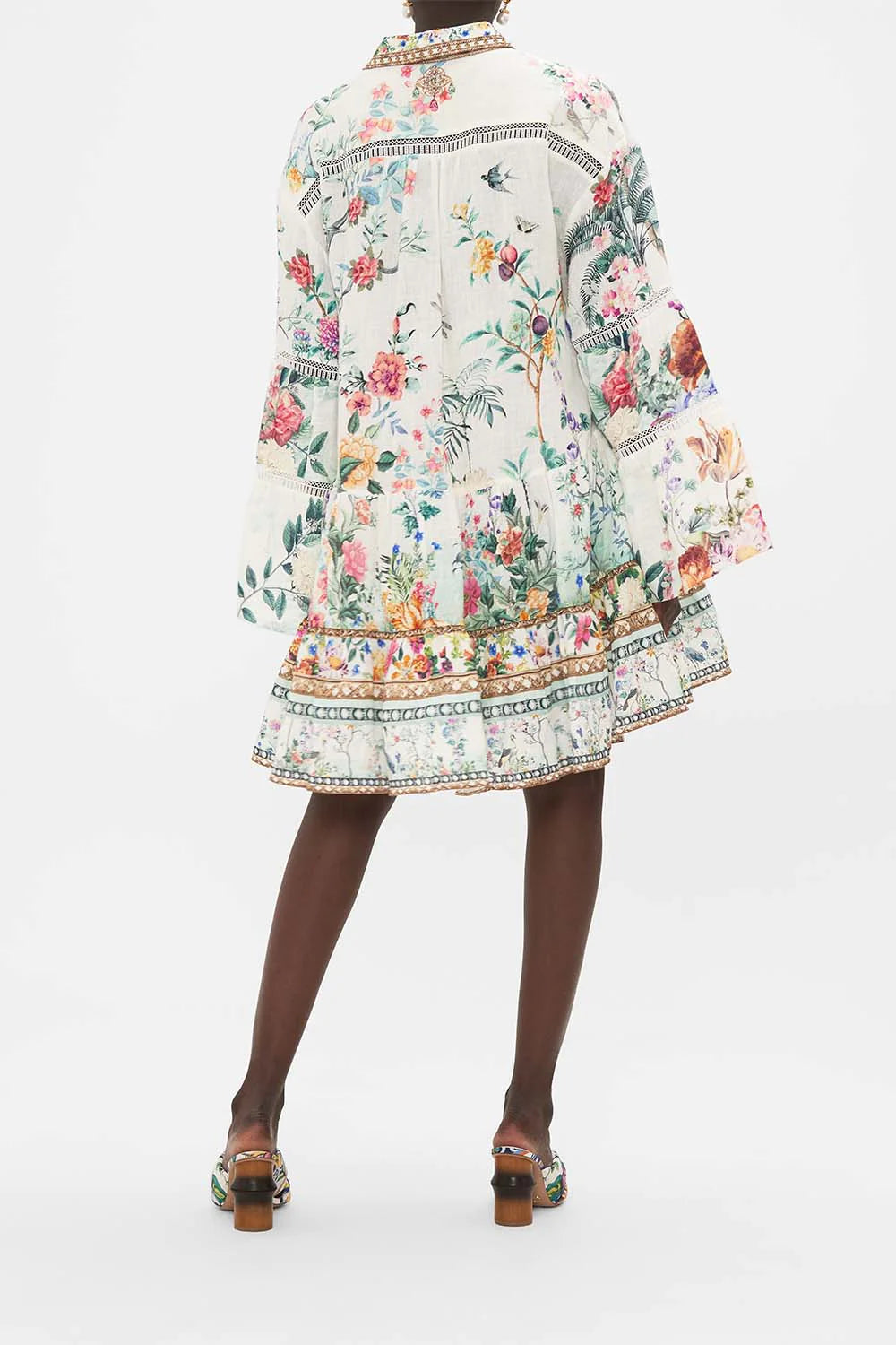 TIERED DRESS W/ LACE TRIM AT YOKE